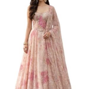 Lehenga Choli Indo-Western Draped Set For Womens And Girls Trending Digital Print Hevay Pure Organza digital printed 8mtr flair lehnga Lehenga Blouse Wedding Party Letest Off White