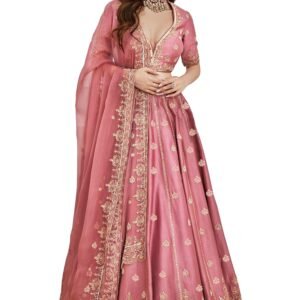 TRENDMALLS Women's Satin Embroidery Lehenga Choli With Dupatta (L257-Darkpeach, Semi stitched)